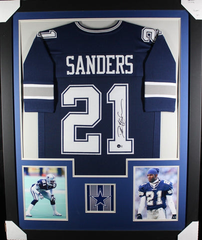 DEION SANDERS (Cowboys navy TOWER) Signed Autographed Framed Jersey Beckett