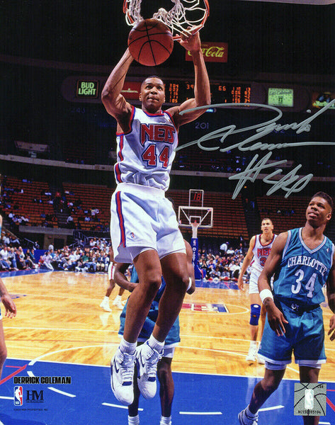 Derrick Coleman Signed Nets Slam Dunk Action 8x10 Photo - (SCHWARTZ COA)