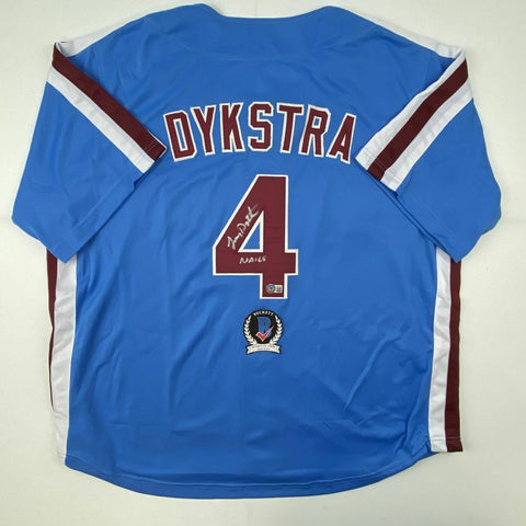 Autographed/Signed LENNY DYKSTRA Nails Philadelphia Blue Retro Jersey JSA COA