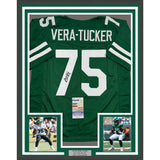 Framed Autographed/Signed Alijah Vera-Tucker 35x39 New York Green Jersey JSA COA