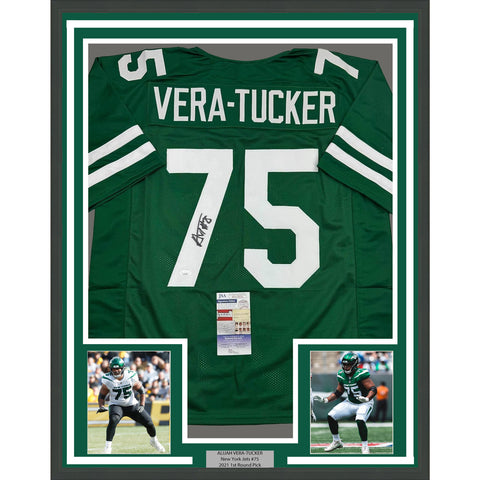 Framed Autographed/Signed Alijah Vera-Tucker 35x39 New York Green Jersey JSA COA