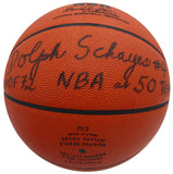 Dolph Schayes Autographed NBA Leather Basketball 76ers HOF 72 Team Beckett