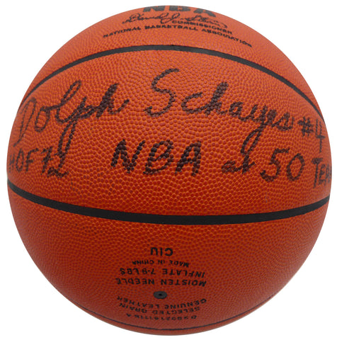 Dolph Schayes Autographed NBA Leather Basketball 76ers HOF 72 Team Beckett