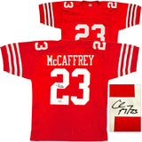 SAN FRANCISCO 49ERS CHRISTIAN MCCAFFREY AUTOGRAPHED RED JERSEY BECKETT QR 227788