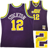 JAZZ JOHN STOCKTON AUTOGRAPHED PURPLE M&N 1991-92 JERSEY XL BECKETT 224355