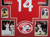 FRAMED CINCINNATI REDS PETE ROSE AUTOGRAPHED SIGNED INSCRIBED JERSEY JSA COA