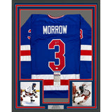 Framed Autographed/Signed Ken Morrow 35x39 Blue 1980 Miracle Jersey JSA COA