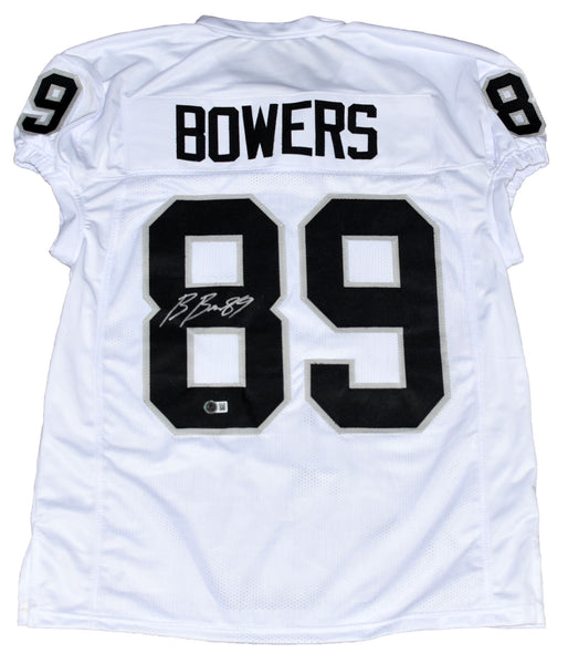 BROCK BOWERS AUTOGRAPHED LAS VEGAS RAIDERS #89 WHITE GAME CUT JERSEY BECKETT