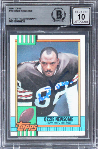 Browns Ozzie Newsome "HOF 99" Signed 1990 Topps #168 Card Auto 10! BAS Slabbed