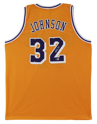 Magic Johnson Authentic Signed Yellow Pro Style Jersey Autographed BAS Witnessed