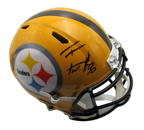 T.J. Watt Signed/Auto Gold Full Size Replica Helmet Steelers Beckett 189650