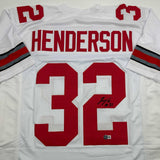 Autographed/Signed Treyveon Henderson Ohio State White Jersey Beckett BAS COA