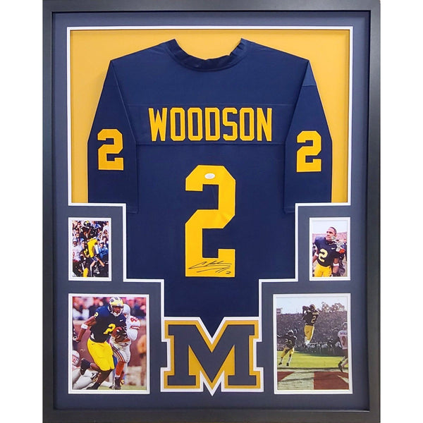 Charles Woodson Autographed Signed Framed Michigan 4P Jersey JSA