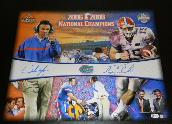 TIM TEBOW & URBAN MEYER AUTOGRAPHED FLORIDA GATORS 16x20 PHOTO BECKETT