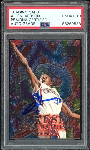 1996 Fleer Metal #236 Allen Iverson RC Rookie 76ers PSA/DNA Auto GEM MINT 10