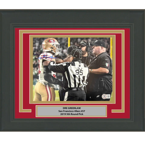 Framed Autographed/Signed Dre Greenlaw vs Big Dom 49ers 8x10 Photo BAS COA