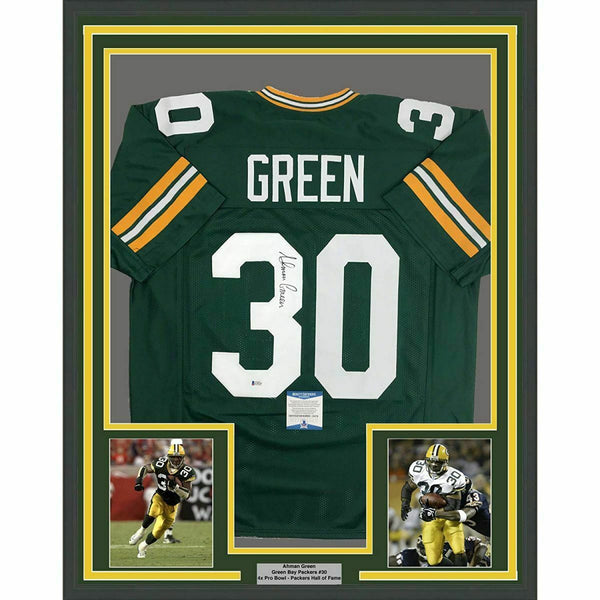 Framed Autographed Signed AHMAN GREEN 33x42 Green Bay Green Jersey JSA Super Sports Center