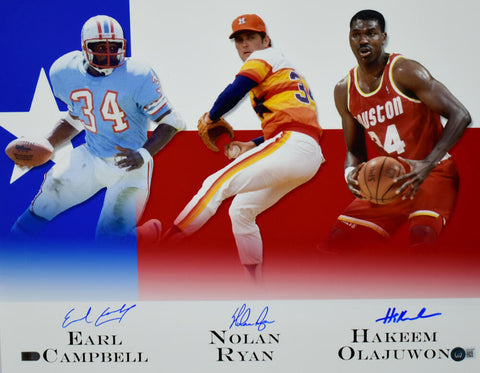 Earl Campbell Nolan Ryan Olajuwon Signed 16x20 Houston 34 Legends Photo-BAW Holo