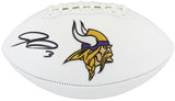 Vikings Jordan Addison Signed White Panel Logo Football W/ Case BAS Witnessed