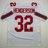 Autographed/Signed Treyveon Henderson Ohio State White Jersey Beckett BAS COA