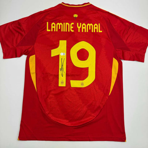 Autographed/Signed Lamine Yamal Spain Red World Cup Soccer Futbol Jersey BAS COA