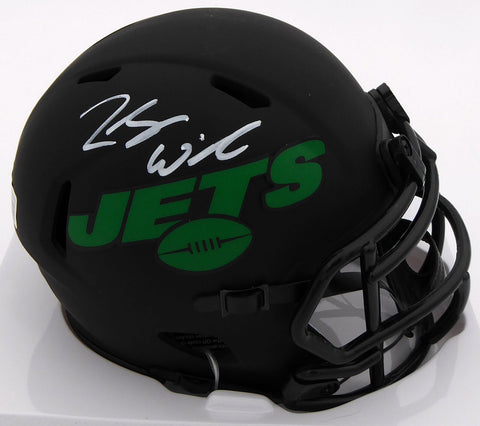 ZACH WILSON AUTOGRAPHED JETS ECLIPSE BLACK SPEED MINI HELMET BECKETT QR 194723