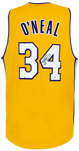 Shaquille O'Neal (LAKERS) Signed Gold Custom Basketball Jersey - (BECKETT COA)