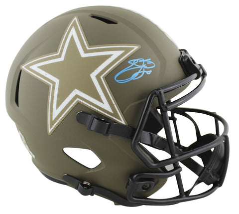 Cowboys Emmitt Smith Signed Salute To Service Full Size Speed Rep Helmet BAS Wit