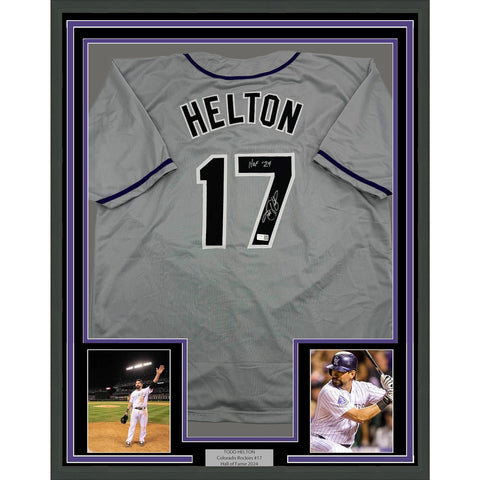 Framed Autographed/Signed Todd Helton HOF 35x39 Colorado Grey Jersey Tristar COA