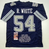 Autographed/Signed Randy White HOF 94 Dallas Blue Stat Football Jersey JSA COA