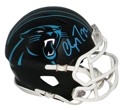 CHRISTIAN McCAFFREY SIGNED CAROLINA PANTHERS FLAT BLACK SPEED MINI HELMET BAS