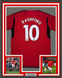 Framed Autographed/Signed Marcus Rashford 35x39 ManU Red Jersey Beckett BAS COA