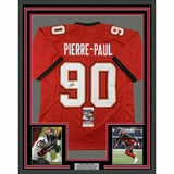 FRAMED Autographed/Signed JASON PIERRE-PAUL 33x42 Red Football Jersey JSA COA