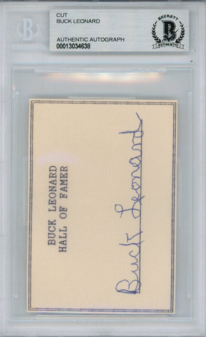 Buck Leonard Hall Of Famer Autographed Cut Homestead Grays Beckett Slab 38429