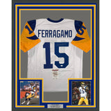 Framed Autographed/Signed Vince Ferragamo 35x39 Los Angeles White Jersey JSA COA