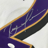 FRAMED Autographed/Signed RAY LEWIS 33x42 Baltimore White Jersey JSA COA Auto