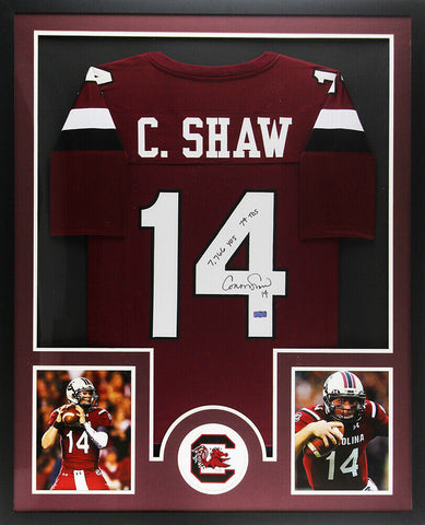 Connor Shaw Signed South Carolina Large Framed Custom Maroon Jersey-Career Stats