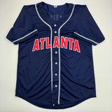 Autographed/Signed Marcell Ozuna Atlanta Blue Baseball Jersey Beckett BAS COA