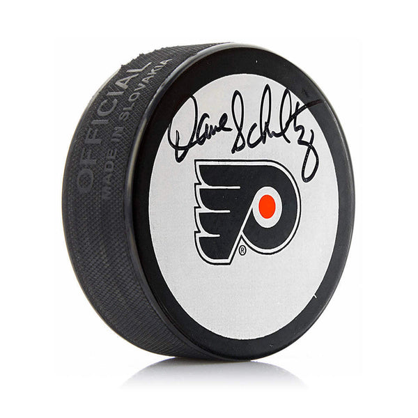 Dave The Hammer Schultz Philadelphia Flyers Autographed White Puck JSA PSA