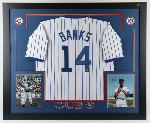 Ernie Banks Signed Cubs 35" x 43" Custom Framed Jersey / U.D.A. & Banks Hologram