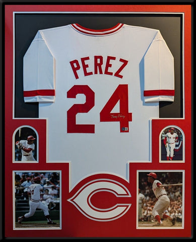 FRAMED CINCINNATI REDS TONY PEREZ AUTOGRAPHED SIGNED JERSEY BECKETT HOLO