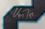 PANTHERS CHRISTIAN MCCAFFREY AUTOGRAPHED FRAMED WHITE JERSEY BECKETT 191182