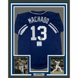 FRAMED Autographed/Signed MANNY MACHADO 33x42 San Diego Blue Jersey Beckett COA