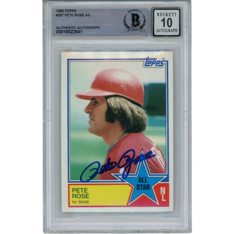 Pete Rose Autographed 1983 Topps 397 10 Grade Trading Card Beckett 47152