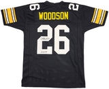 STEELERS ROD WOODSON AUTOGRAPHED BLACK JERSEY "HOF 09" BECKETT WITNESS 229996