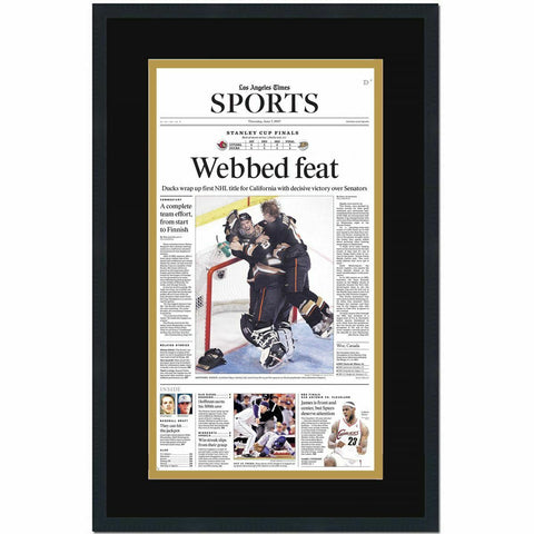 Framed Los Angeles Times Anaheim Ducks 2007 Stanley Cup Newspaper 17x27 Photo