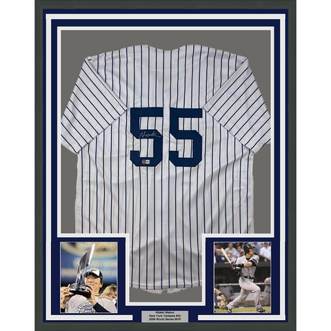 Framed Autographed/Signed Hideki Matsui 33x42 Pinstripe Baseball Jersey BAS COA