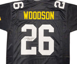 STEELERS ROD WOODSON AUTOGRAPHED BLACK JERSEY "HOF 09" BECKETT WITNESS 229997