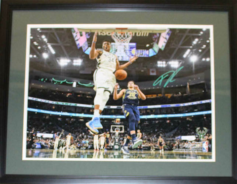 Giannis Antetokounmpo Signed Milwaukee Bucks Framed 16x20 Photo JSA 29385