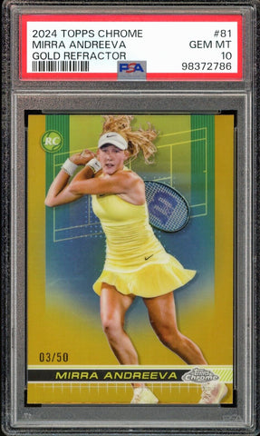 2024 Topps Chrome Tennis Gold /50 Mirra Andreeva Auto Rookie PSA 10 GEM MINT